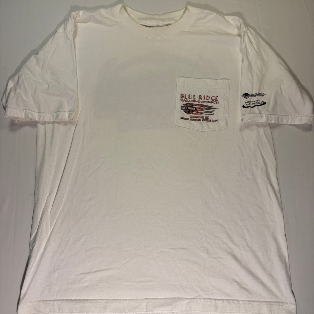 Harley-Davidson Blue Ridge Hickory NC 2004 Grand Opening Pocket T-Shirt Mens L
